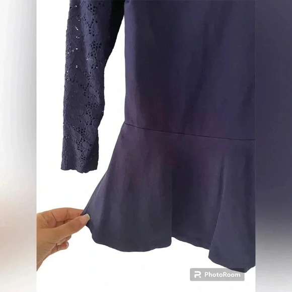 Express Women Peplum Navy Blue Feminine Top Floral Lace Detail Size M - Picture 5 of 6